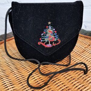 Black Velveteen Christmas Tree Purse Crossbody
